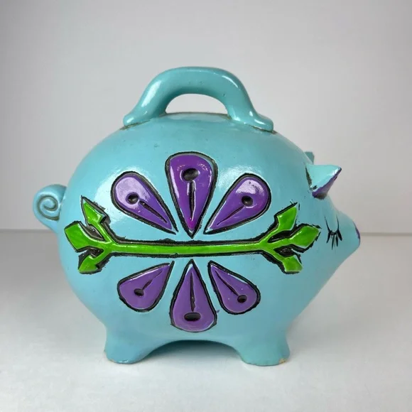 Vintage blue chalkware Piggy Bank - Picture 2 of 8